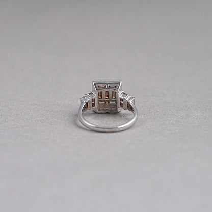 Baguette Cluster Halo Diamond Ring Rings