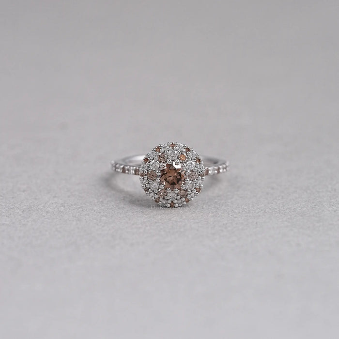 Round Shape Cluster Brown Diamond Engagement Ring