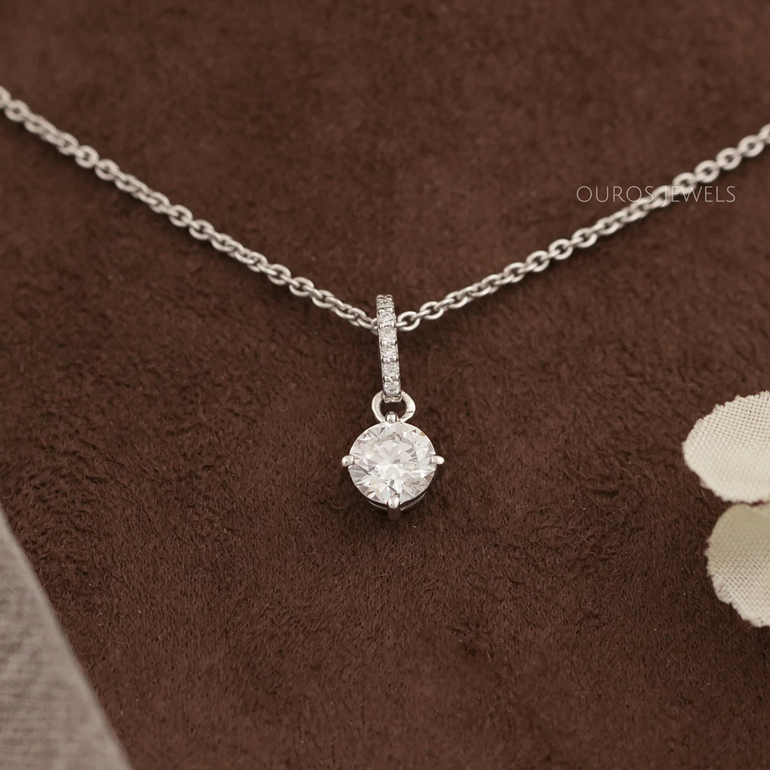 Classic Solitaire Round Cut Lab Grown Diamond Bail Pendant Necklaces