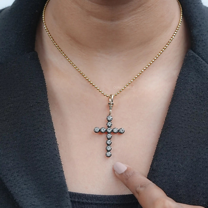 Old European Round Cut Lab Diamond Cross Pendant