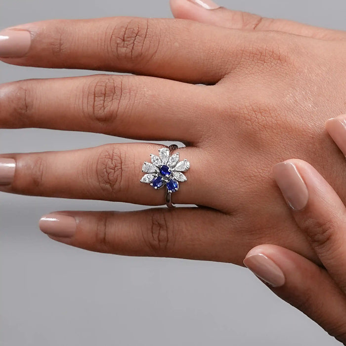 Sapphire Oval Gemstone Cluster Engagement Ring