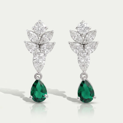 Emerald With Diamond Cluster Pear Drop Earrings Earring