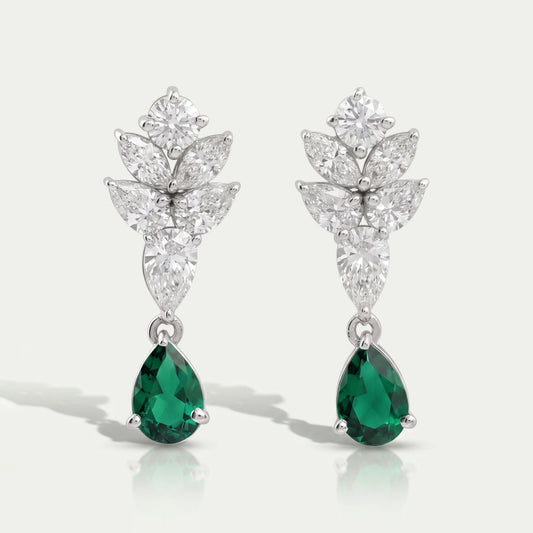 Emerald With Diamond Cluster Pear Drop Earrings Earring