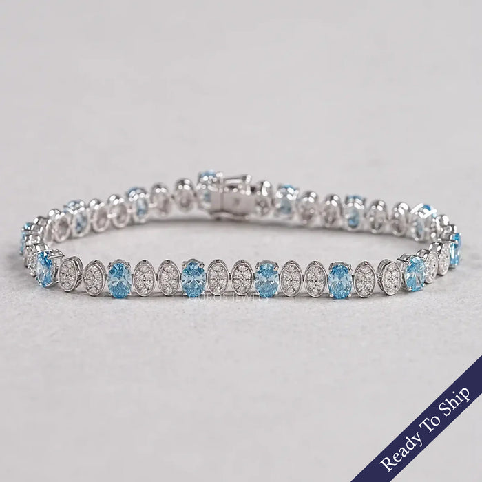 Blue Oval Diamond And Round Diamond Tennis Bracelet