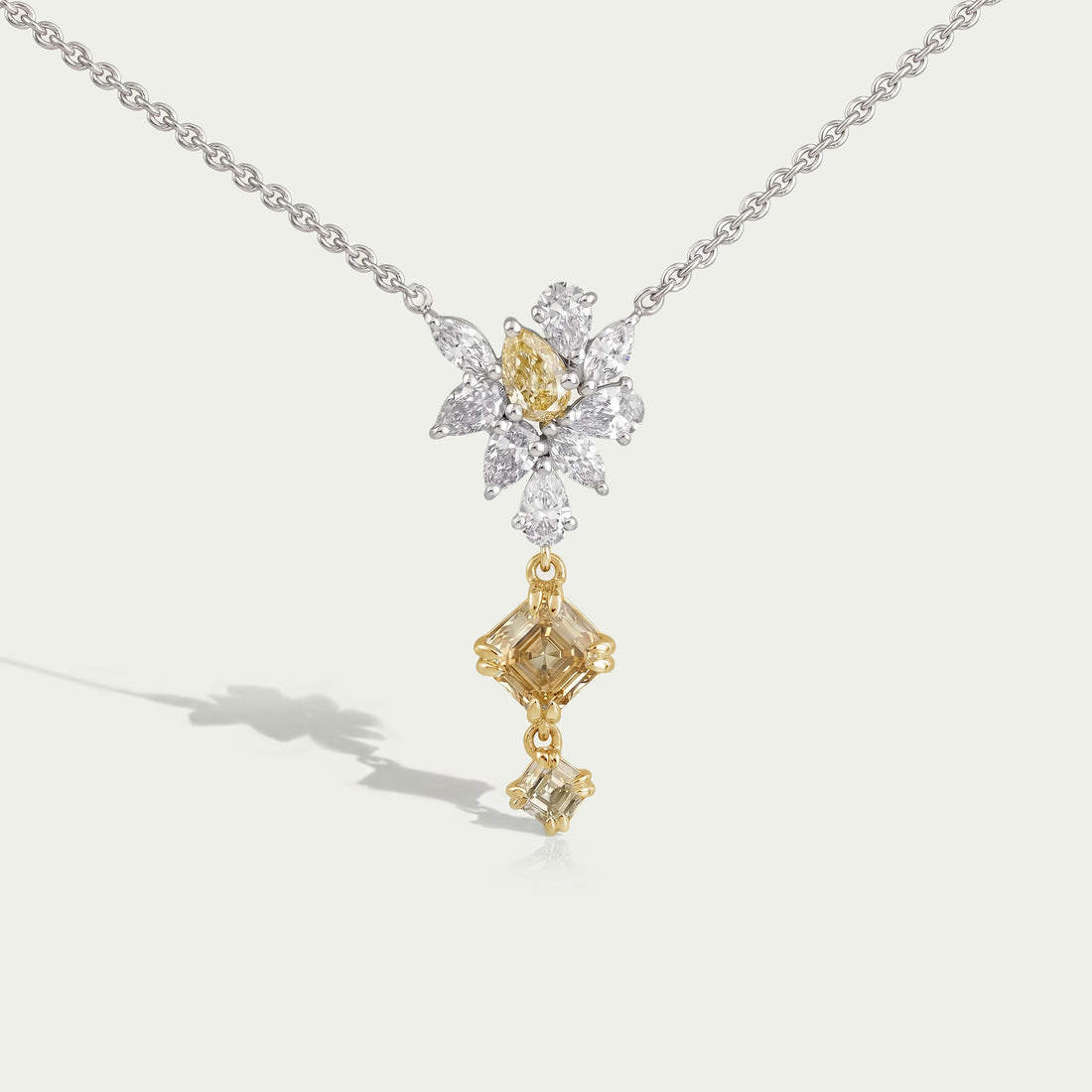 Cluster Diamond Yellow Asscher Cut Pendant Necklaces