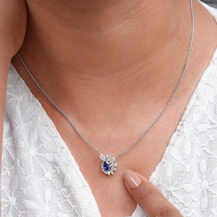 Sapphire Pear And Marquise Floral Cluster Pendant