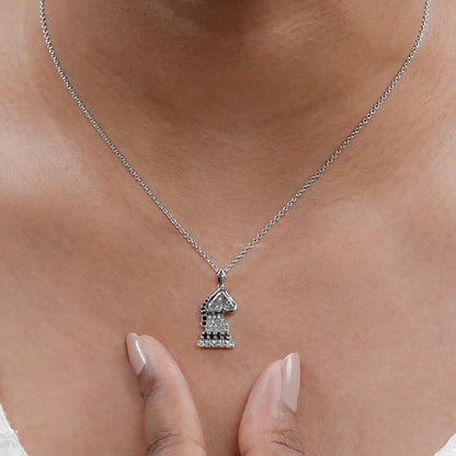 Knight Chess Horse Cut Lab Diamond Cluster Pendant Necklaces