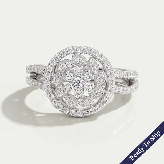 Cluster Round Cut Diamond Halo Engagement Ring