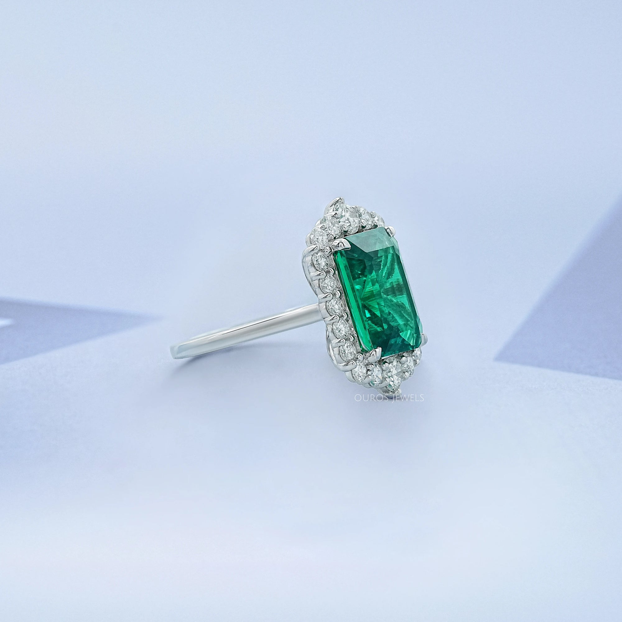 Green Emerald Gemstone Halo Engagement Ring Rings