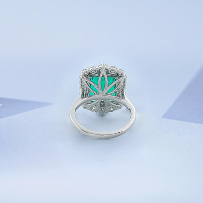 Green Emerald Gemstone Halo Engagement Ring Rings