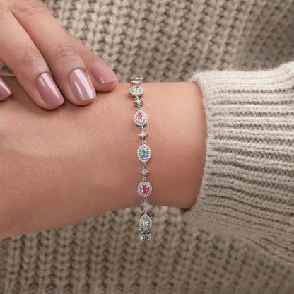 Multi Shape Color Diamond Halo Link Bracelet Bracelet