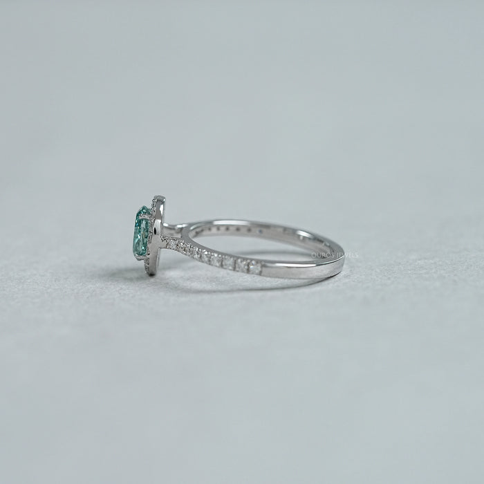 Fancy Vivid Green Oval  Cut Lab Diamond  Halo  Ring