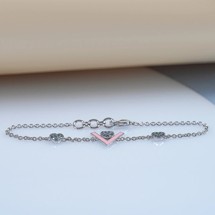 Heart Shaped Blue Round Diamond Bracelet For Baby Girl