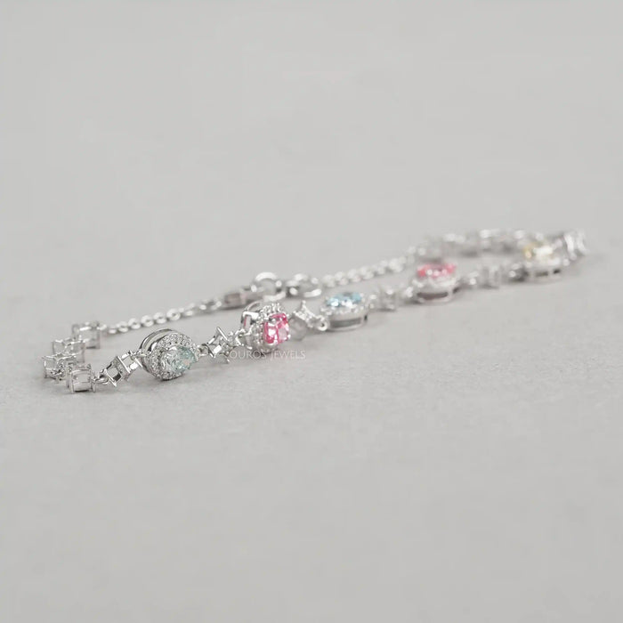 Color Diamond Halo Link Bracelet