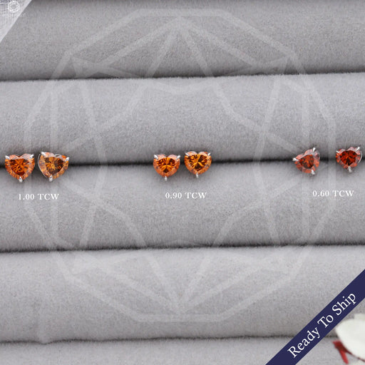 front view red heart shaped diamond martini stud earrings white gold in box