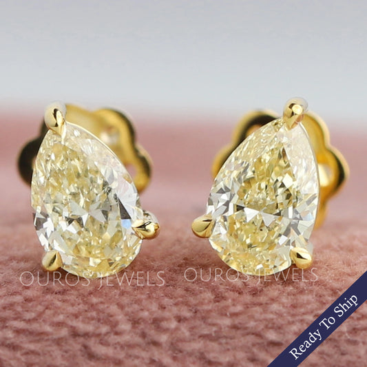 Yellow Pear Diamond Solitaire Stud Earrings