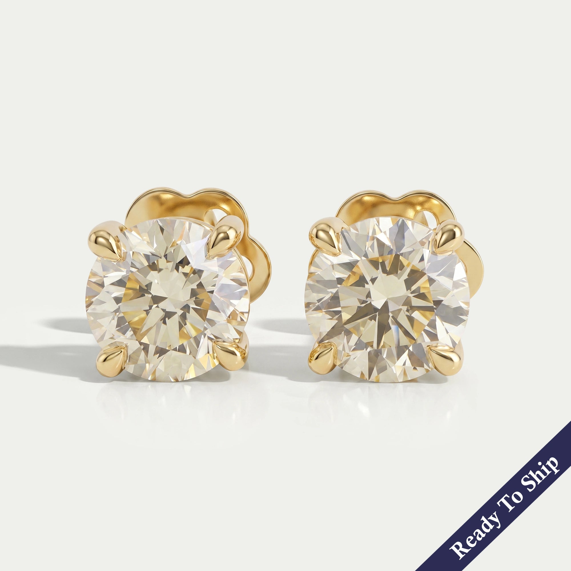 Yellow Round Diamond Stud Earrings