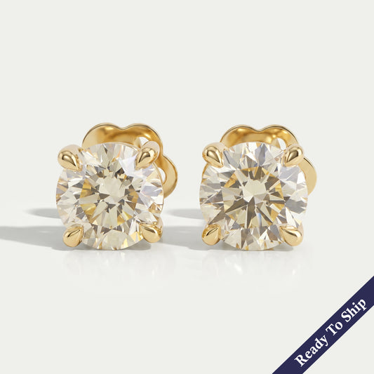 Yellow Round Diamond Stud Earrings