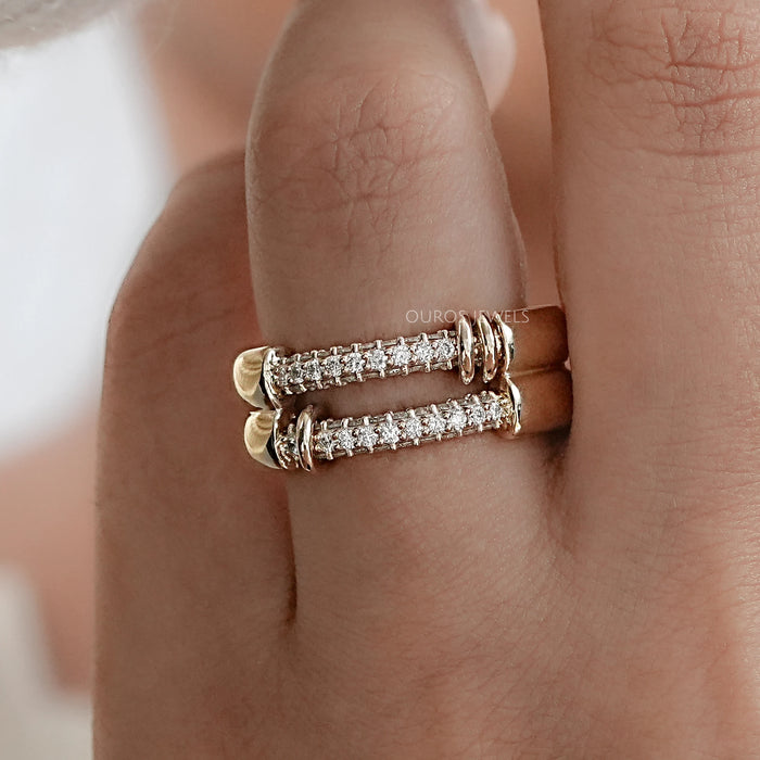 Double Row Connecter Round Lab Diamond Wedding Band