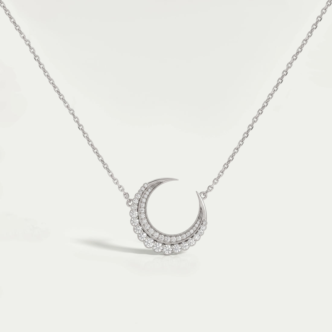 Round Cut Lab Diamond Crescent Moon Pendant Necklaces