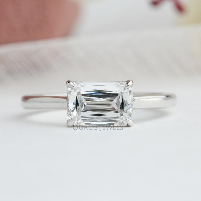 front view of east west criss cut lab grown diamond engagement ring
