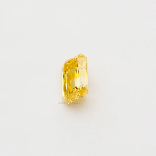 side view of 2.05 carat yellow criss cut lab grown loose diamond