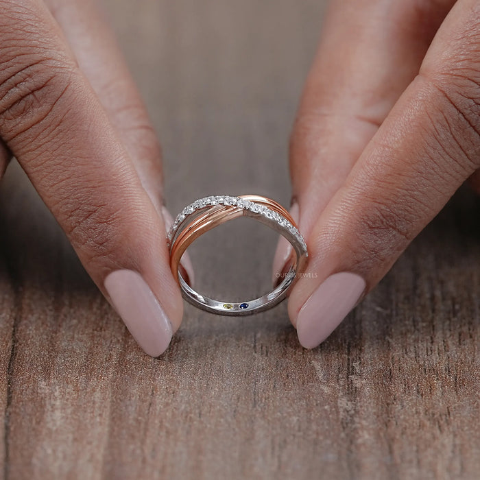 Round Lab Grown Diamond Crossover Wedding Band