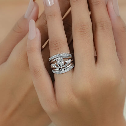 Heart Shape Crown Hands Lab Diamond Ring Set Ring
