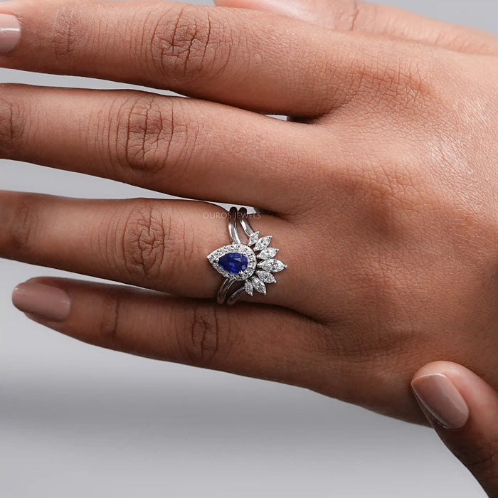 Sapphire Pear Gemstone Curved Wedding Ring