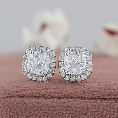 Cushion Diamond Halo Stud Earrings Earring