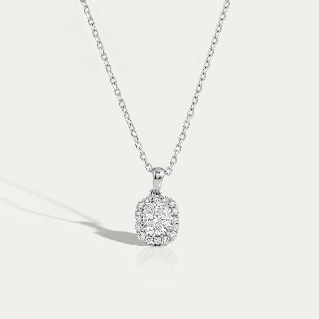 Cushion Cut Lab Diamond Halo Pendant Necklaces