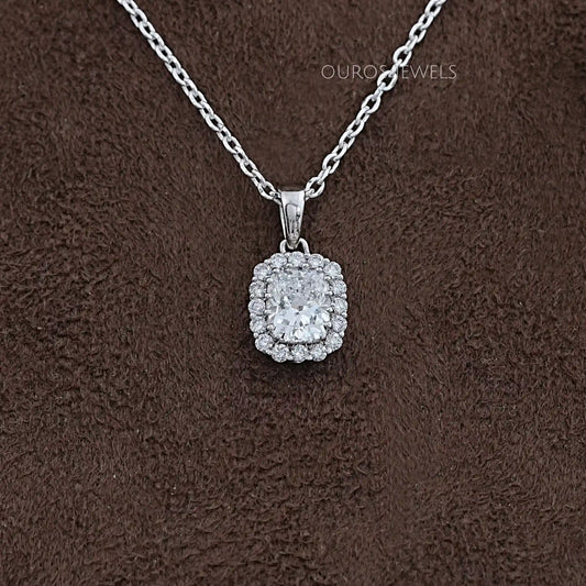 Cushion Cut Lab Diamond Halo Pendant Necklaces
