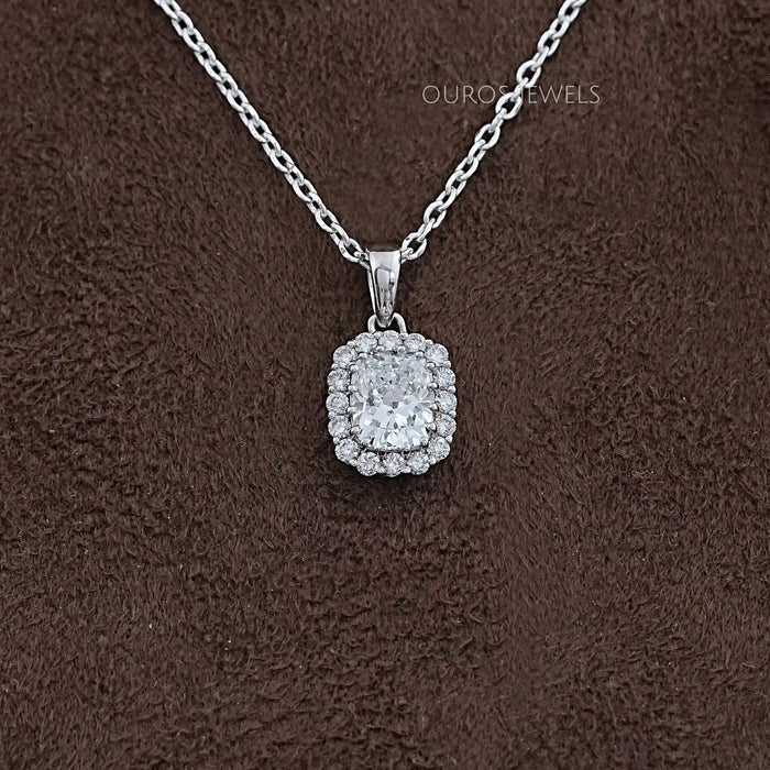 Cushion Cut Lab Diamond Halo Pendant