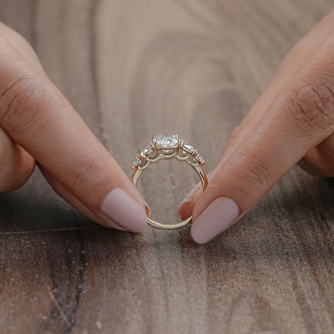 Five Stone Cushion Lab Grown Diamond Engagement Ring Rings