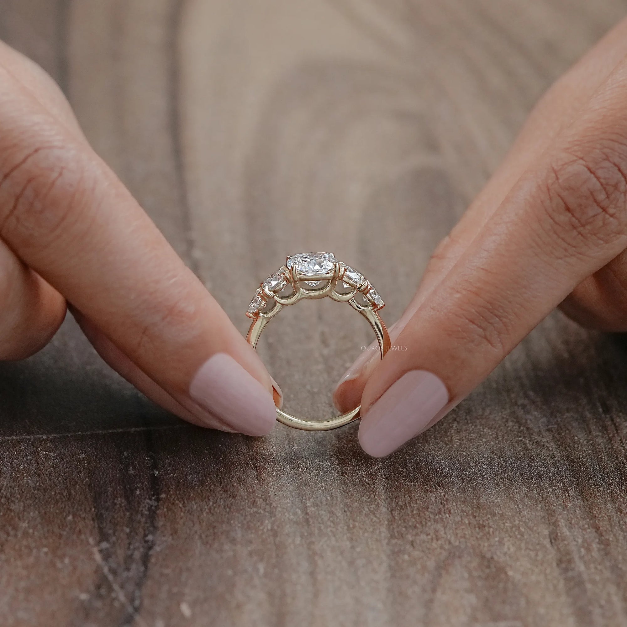 Five Stone Cushion Lab Grown Diamond Engagement Ring Rings