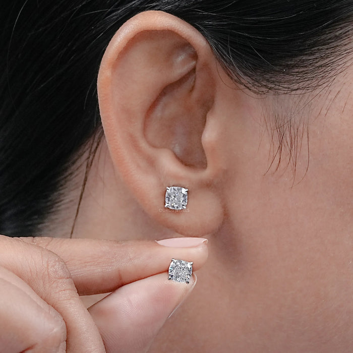 Cushion Cut Lab Diamond Solitaire Stud Earrings