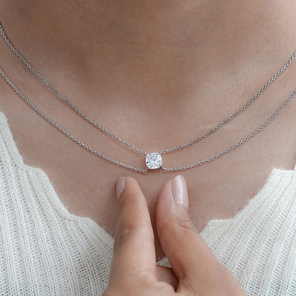 Cushion Cut Lab Diamond Dual Layer Chain Necklace for Women Necklaces