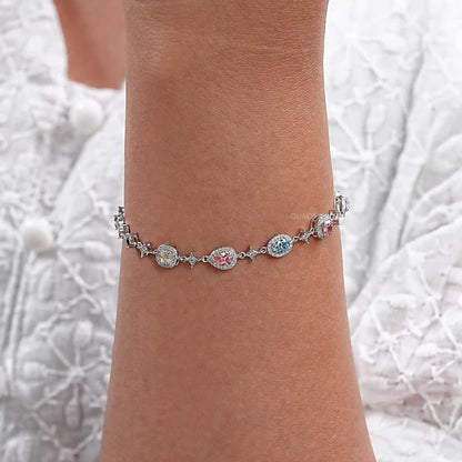 Color Diamond Halo Link Bracelet Bracelet