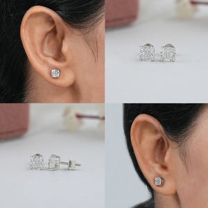 Cushion Cut Lab Diamond Solitaire Stud Earrings