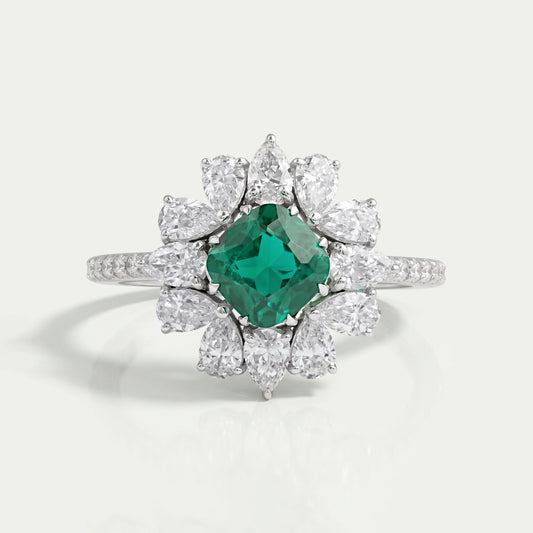 Gemstone Cushion Shape Halo Diamond Ring
