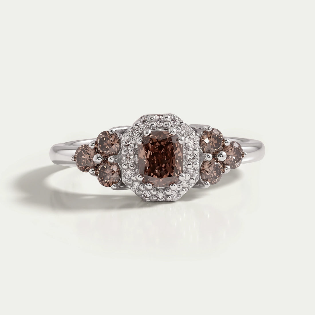 Fancy Cushion Cut Halo Champagne Diamond Ring Rings