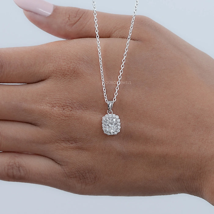 Cushion Cut Lab Diamond Halo Pendant