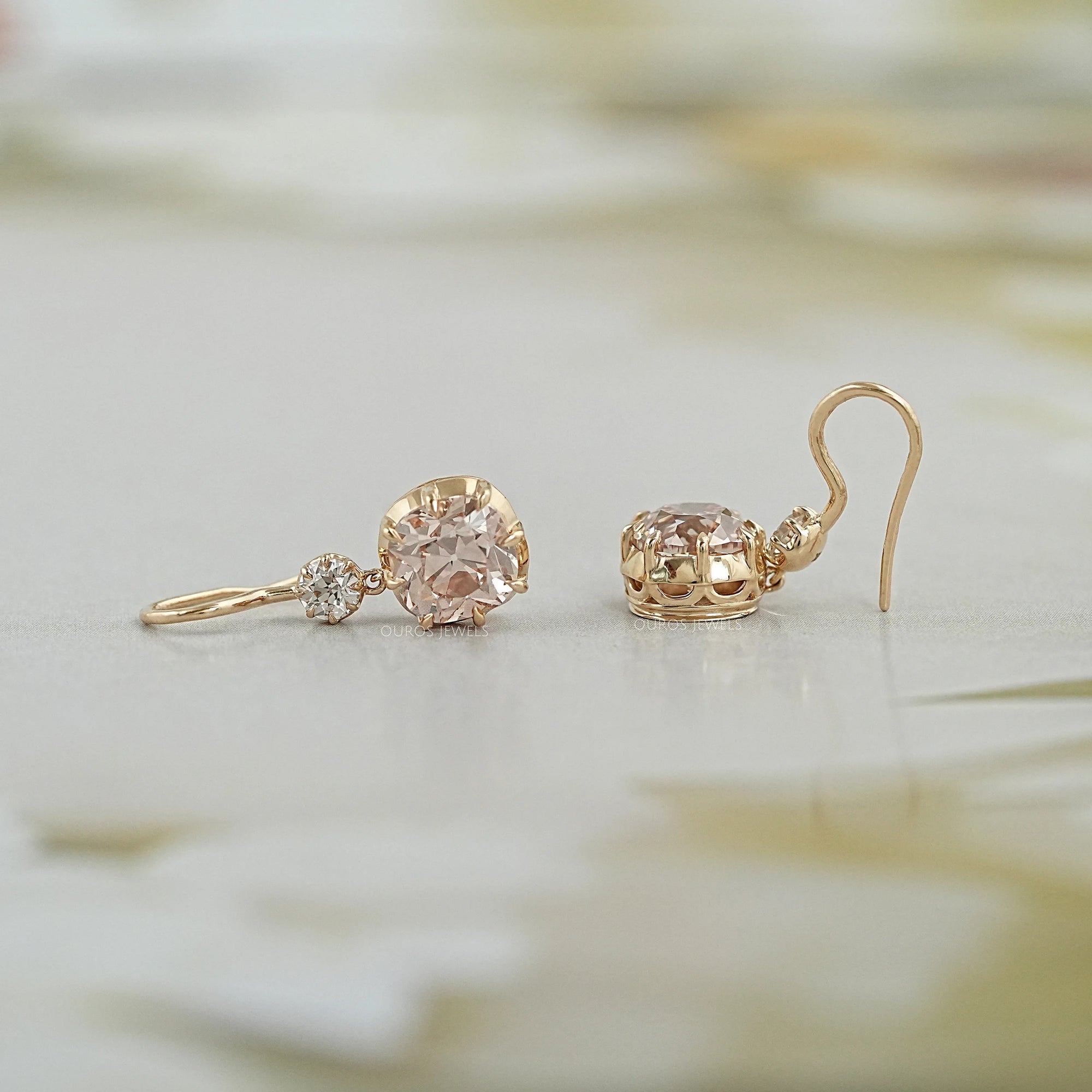 Old Mine Cushion Lab Diamond Dangle Earrings Earrings