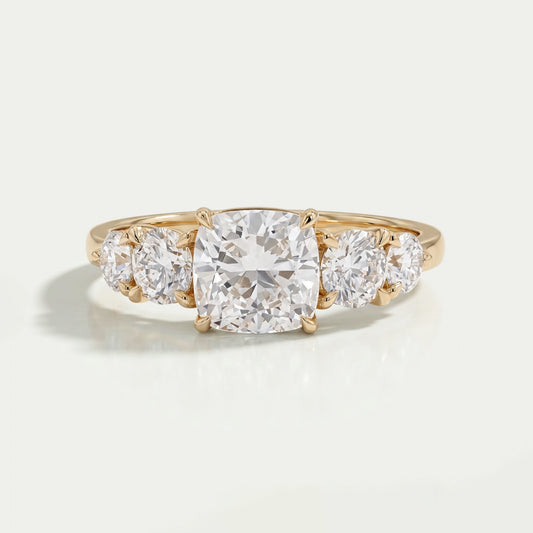 Five Stone Cushion Lab Grown Diamond Engagement Ring Rings