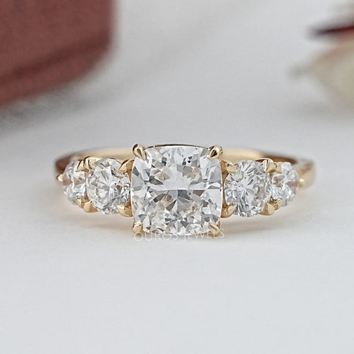 Five Stone Cushion Lab Grown Diamond Engagement Ring Rings