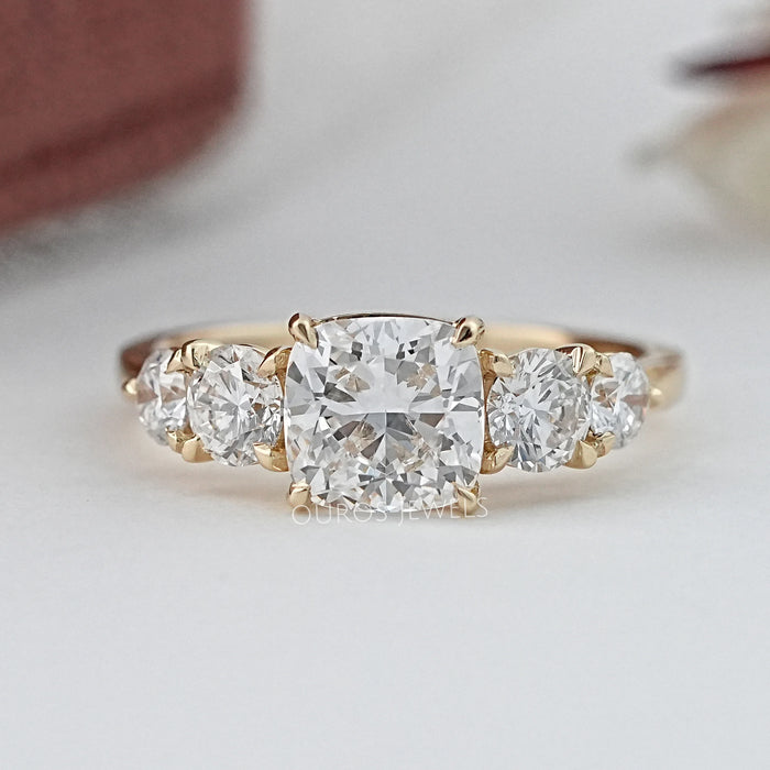 Five Stone Cushion Lab Grown Diamond Engagement Ring