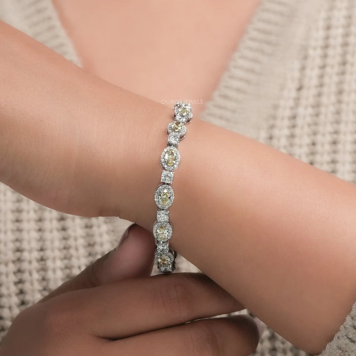 Yellow Oval Cut Halo Lab Grown Diamond Bracelet