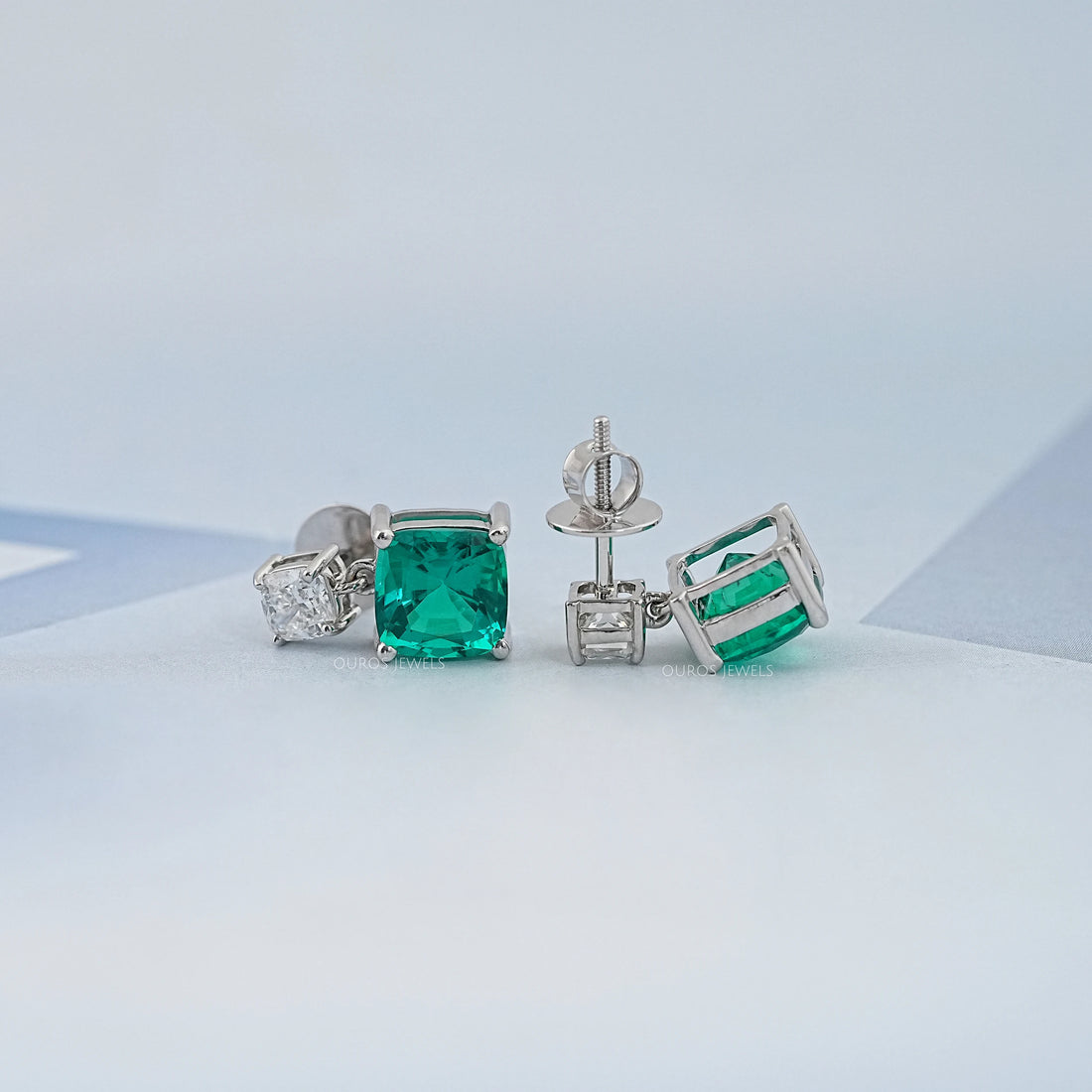 Green Cushion Gemstone Drop Earrings Earrings