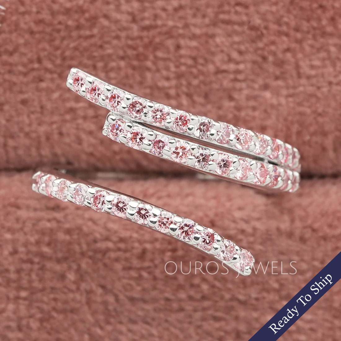 Pink Round Cut Lab Grown Bypass Wedding Ring