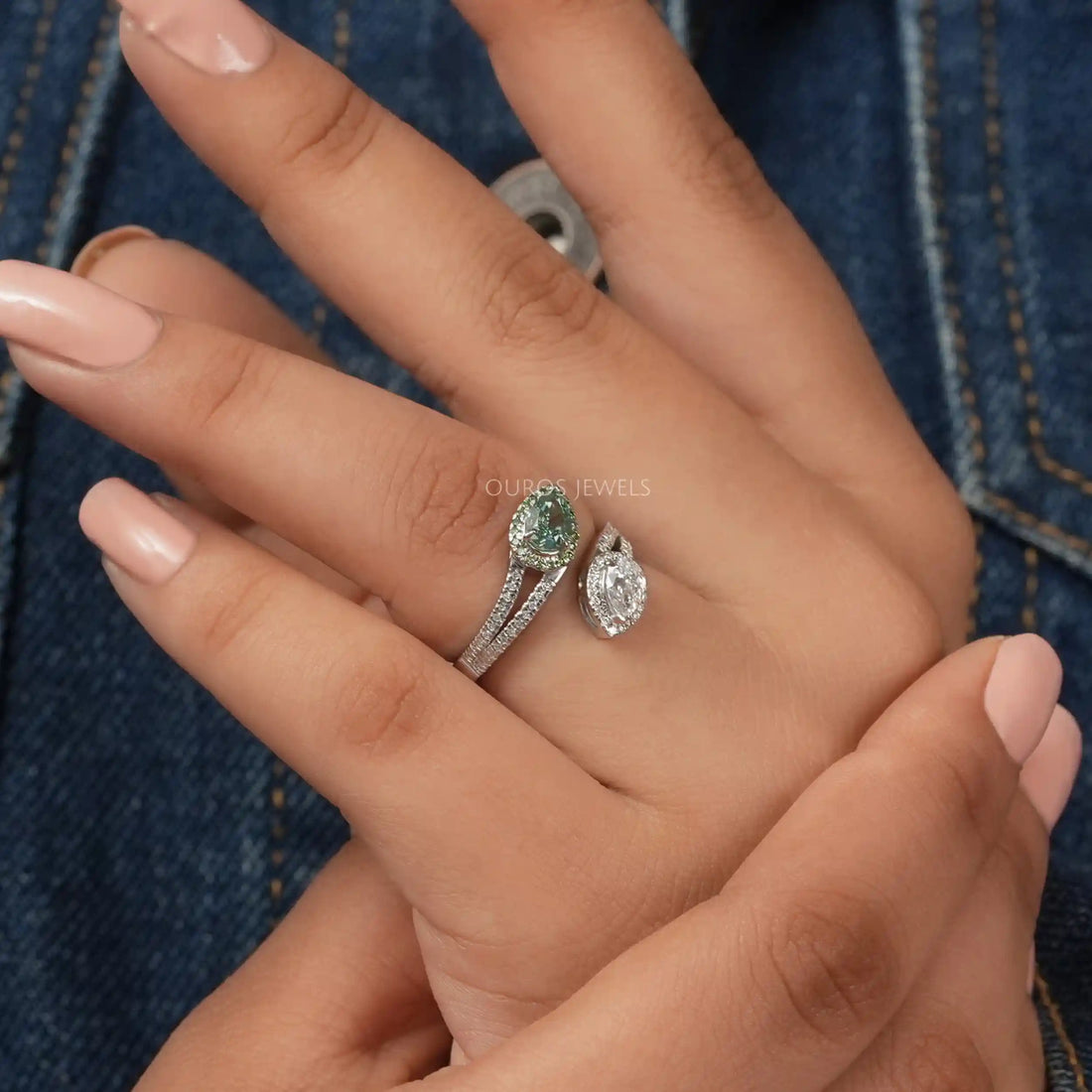 Two Stone Pear Cut Lab Diamond Bypass Ring Ring